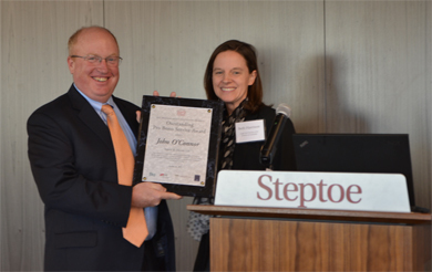 Steptoe partner John O’Connor with Legal Aid Society’s  Beth Harrison.