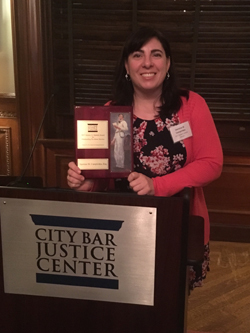 Steptoe’s Jasmine Campirides receives  New York City Bar Justice Center’s  pro bono award on October 23.